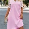 Pink Mesh H Shape V Neck Dress
