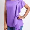 Purple Ruffle Sleeveless Round Neck Blouse