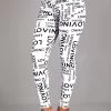 White Letter Print High Waisted Ankle Length Leggings