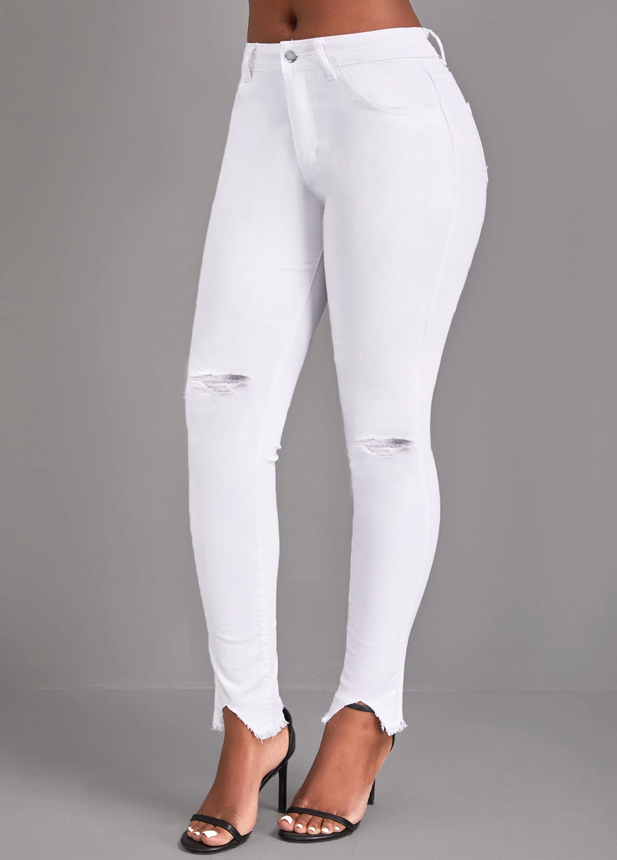 White Button Skinny High Waisted Jeans - Image 3