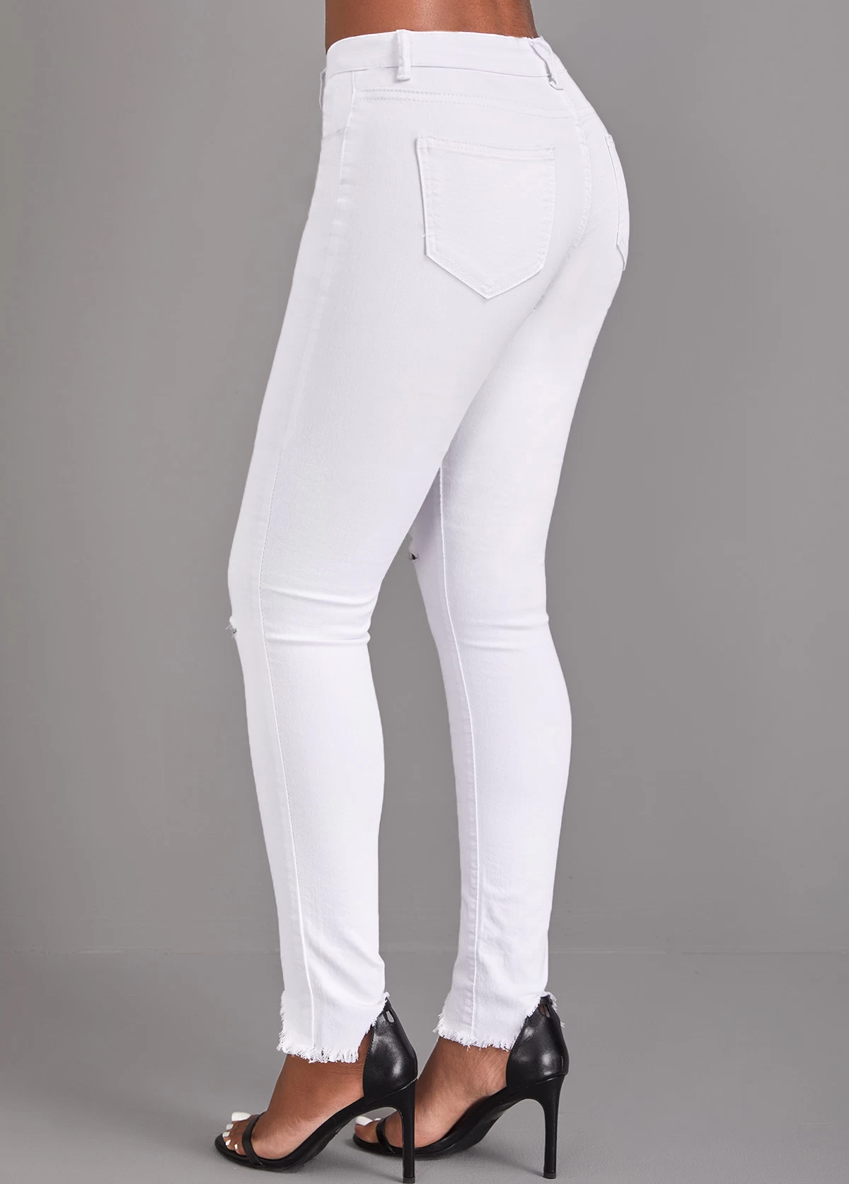 White Button Skinny High Waisted Jeans - Image 2