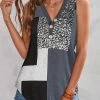 Grey Button V Neck Tank Top