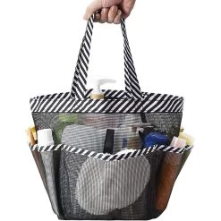 Black Striped Open Mesh Storage Bag