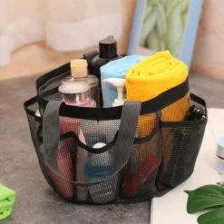 Black Open Mesh Polyester Hand Bag