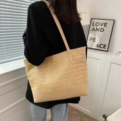 Light Camel Zip Hemp Shoulder Tote Bag
