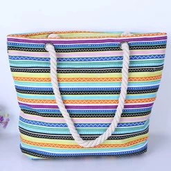 Multi Color Striped Zip Hand Bag