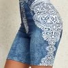 Denim Blue Tribal Print Skinny Elastic Waist Shorts