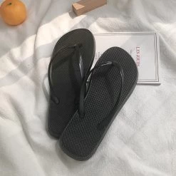 Black Toe Post Falt Flip Flops