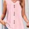 Pink Button V Neck Tank Top