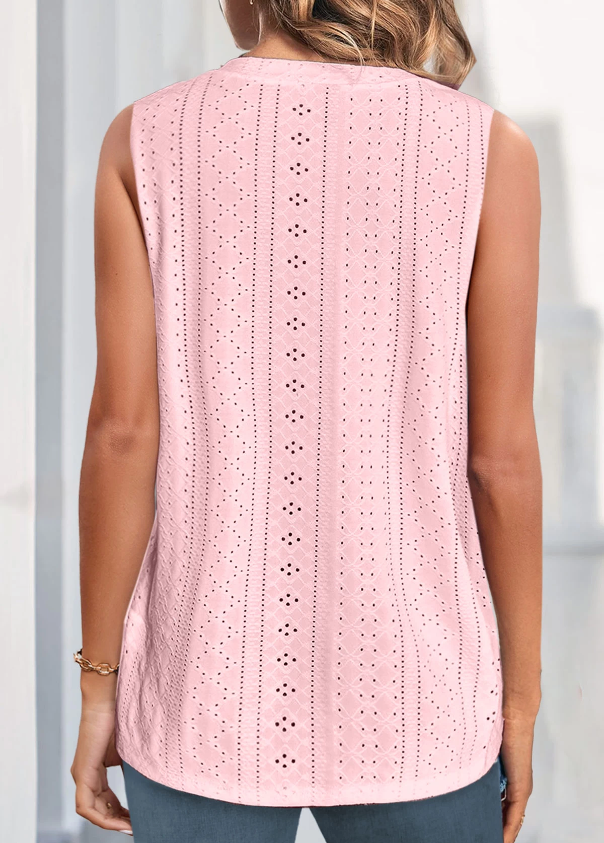 Pink Button V Neck Tank Top - Image 2