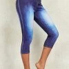 Denim Blue Flag Print Mid Waisted Capri Leggings