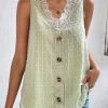 Light Green Patchwork Lace V Neck Tank Top