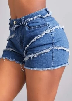 Patchwork Skinny Pocket Zipper Fly Denim Shorts