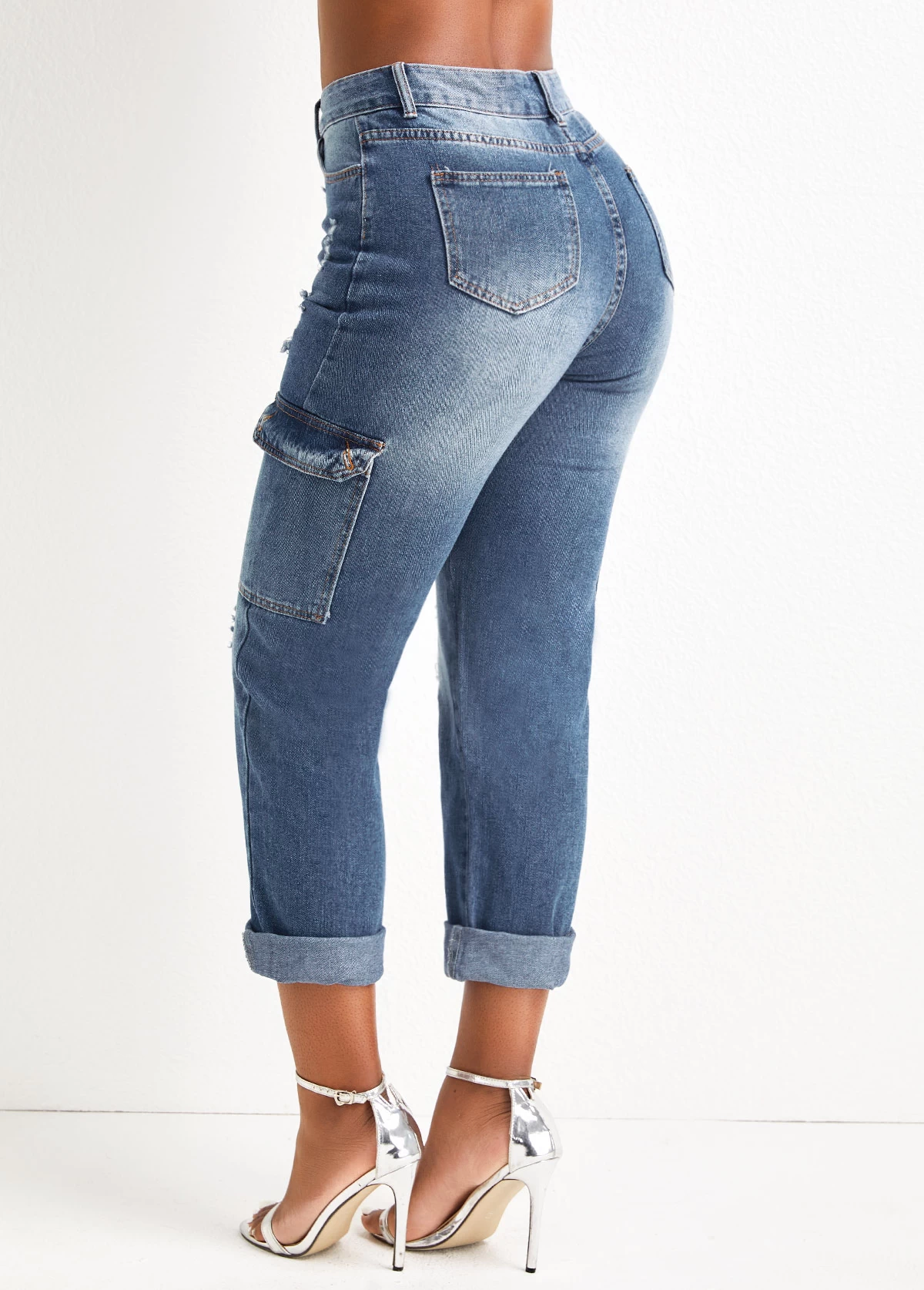 Dark Blue Hole Regular Zipper Fly Jeans - Image 2