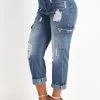 Dark Blue Hole Regular Zipper Fly Jeans