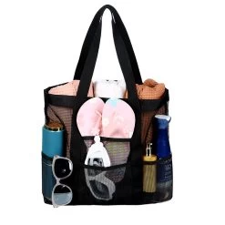 Black Open Design Mesh Detail Hand Bag