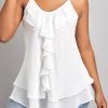 White Ruffle Strappy Scoop Neck Camisole Top