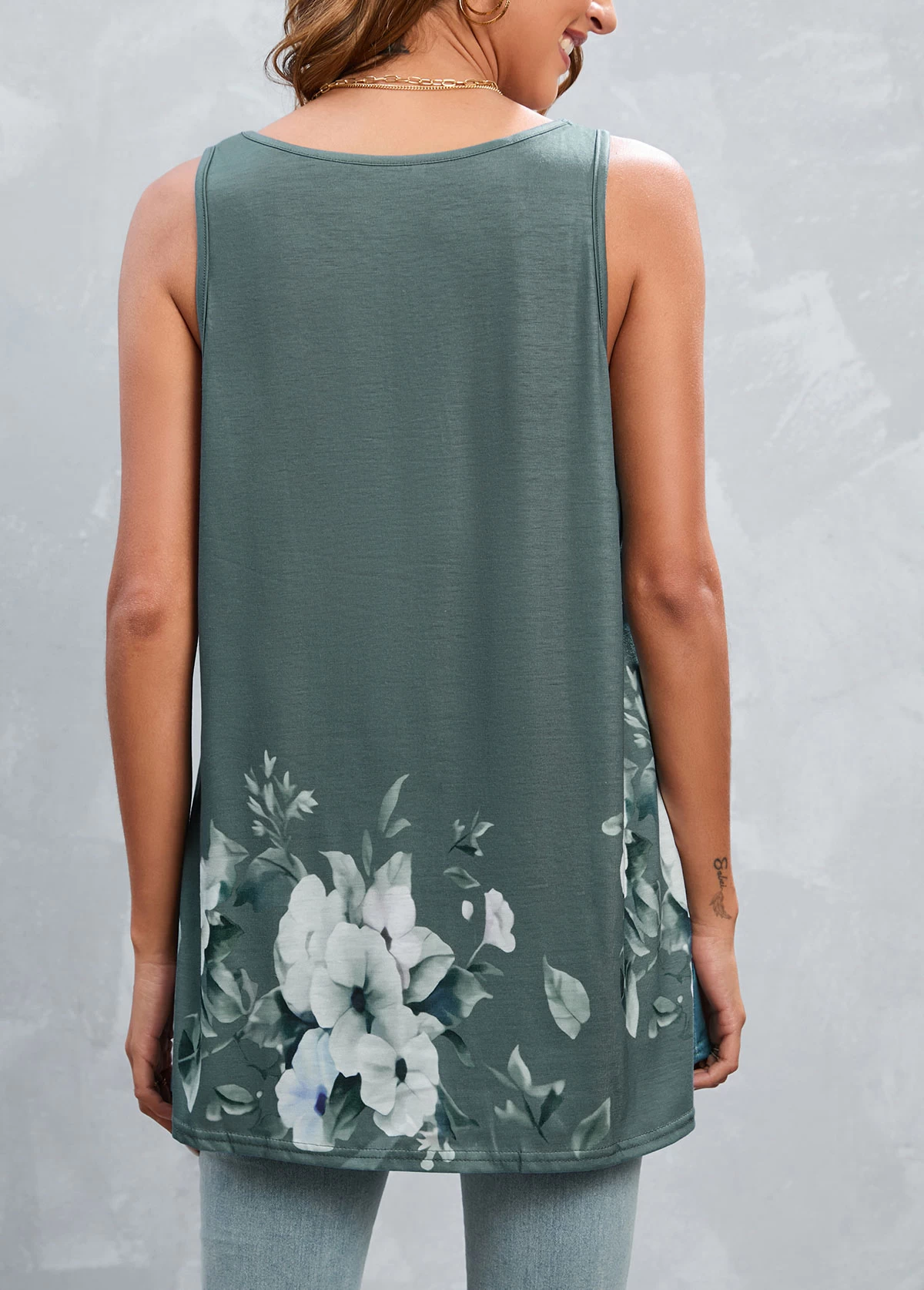 Green Patchwork Floral Print Tank Top - Image 2