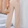 Light Coffee Bowknot Drawastring High Waisted Pants