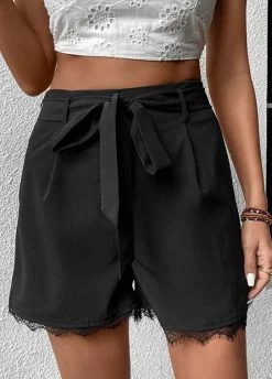 Black Bowknot Regular Drawastring High Waisted Shorts