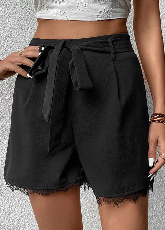Black Bowknot Regular Drawastring High Waisted Shorts - Image 4