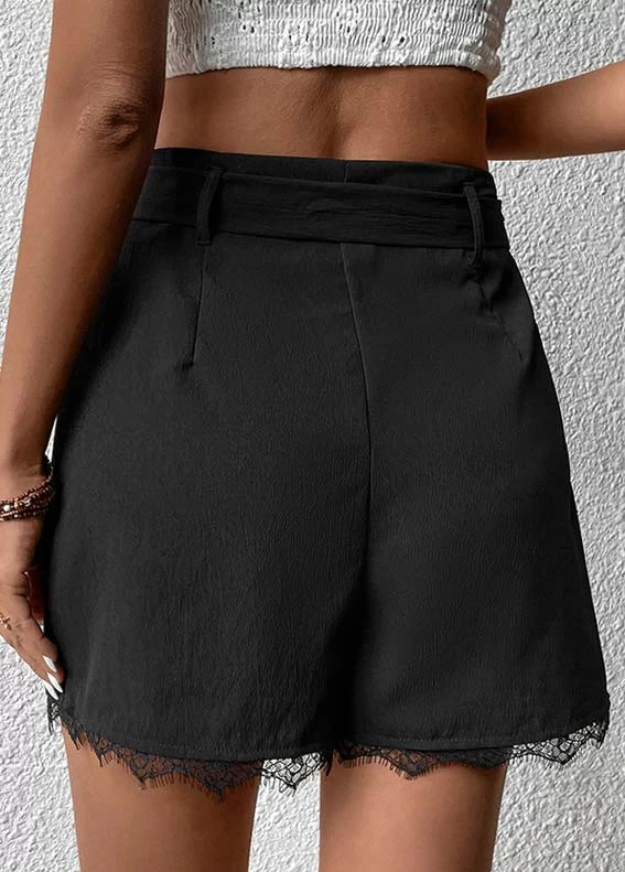 Black Bowknot Regular Drawastring High Waisted Shorts - Image 2
