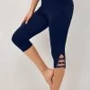Navy Mid Waisted Capri Elastic Waist Leggings