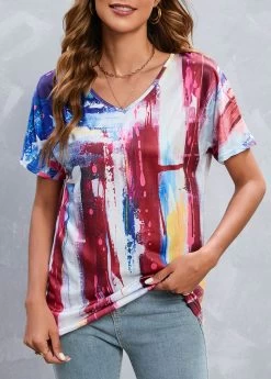 Multi Color Lightweight Flag Print T Shirt