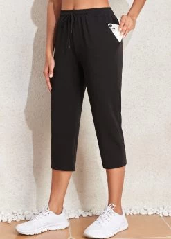 Black Pocket Regular Drawastring High Waisted Pants