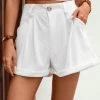 White Pocket Button Fly High Waisted Shorts