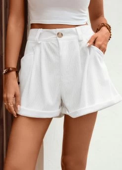 White Pocket Button Fly High Waisted Shorts