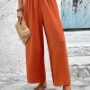 Brick Red Smocked Elastic Waist High Waisted Pants