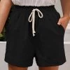 Black Pocket Regular Elastic Waist High Waisted Shorts