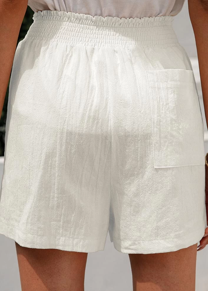 White Pocket Regular Elastic Waist High Waisted Shorts - Image 2