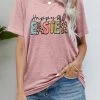 Letter Print Short Sleeve Easter T Shirt