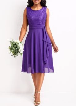 Purple Lace Sleeveless Scoop Neck Dress
