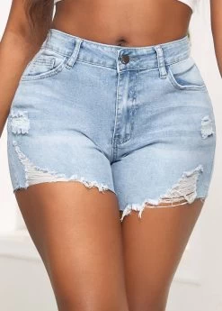 Button Pocket Skinny Zipper Fly Denim Shorts
