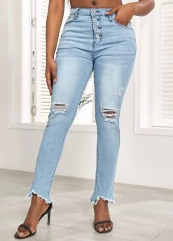 Light Blue Pocket Skinny Button Fly Jeans
