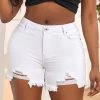 White Pocket Skinny Zipper Fly Mid Waisted Denim Shorts