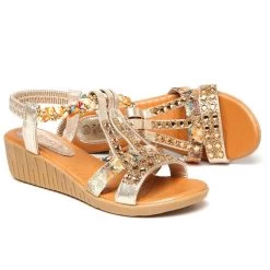 Golden Tribal Open Toe Low Heel Sliders