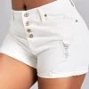 White Pocket Skinny Button Fly Mid Waisted Denim Shorts