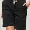 Black Pocket Regular Drawastring High Waisted Shorts
