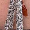 Navy Bowknot Floral Print Elastic Waist Pants
