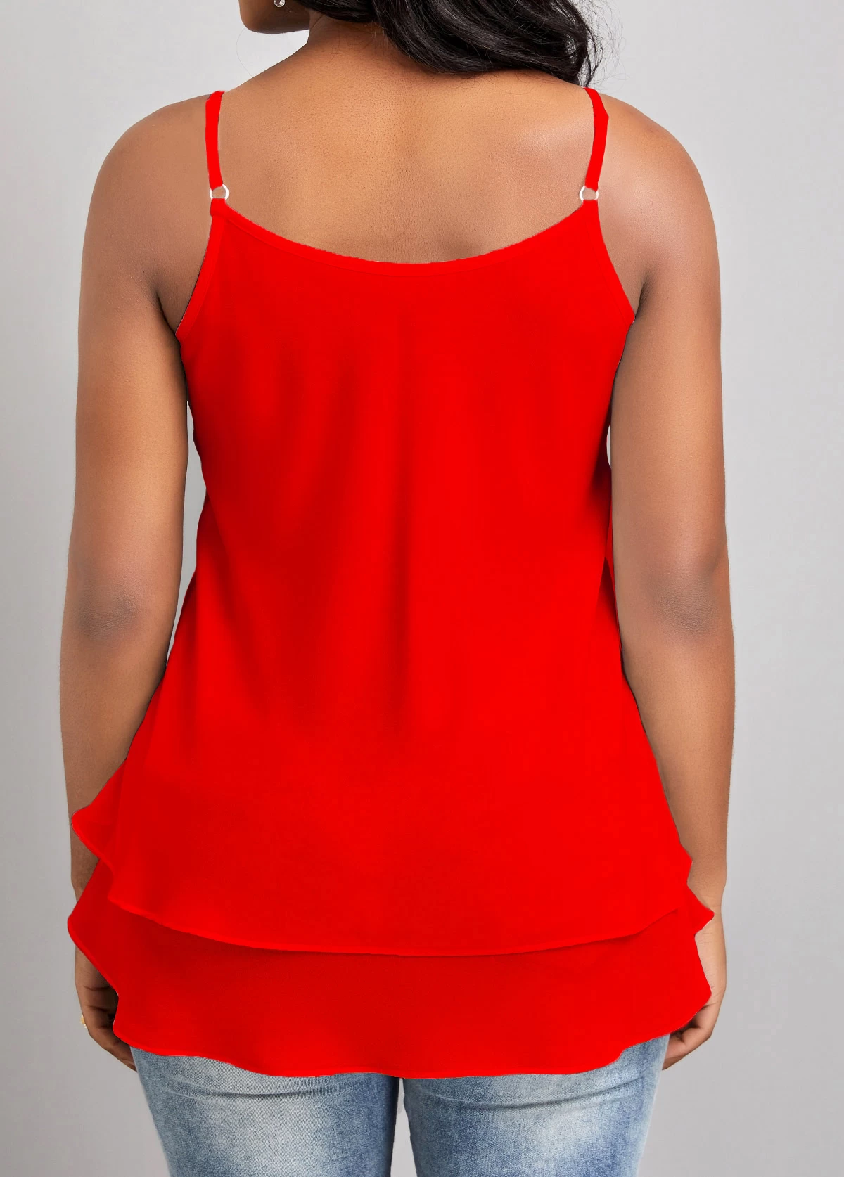 Red Ruffle Strappy Scoop Neck Camisole Top - Image 2