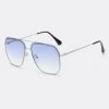 Geometric Pattern Metal Detail Silver Square Sunglasses