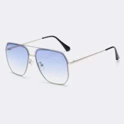 Geometric Pattern Metal Detail Silver Square Sunglasses