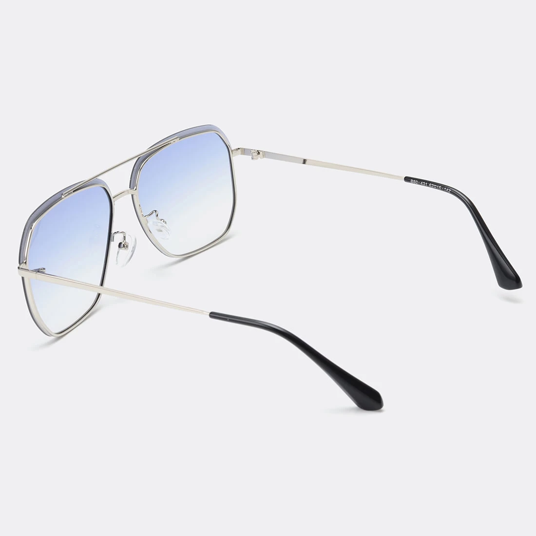 Geometric Pattern Metal Detail Silver Square Sunglasses - Image 2