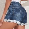Denim Blue Lace Skinny Zipper Fly Shorts