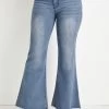 Denim Blue Pocket Flare Leg Zipper Fly Jeans