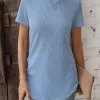 Dusty Blue Button Short Sleeve T Shirt